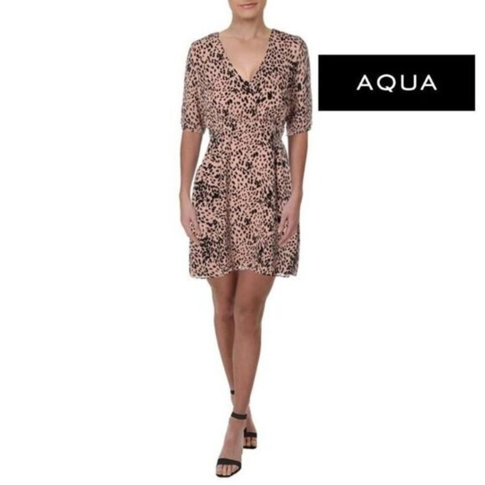 Aqua Women's Leopard Print V-Neck Party Dress Pink‎